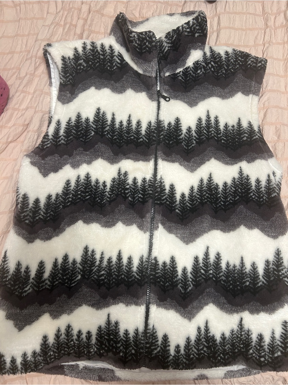 Men's Sleeveless Fuzzy Zip Vest in White, Black & Gray